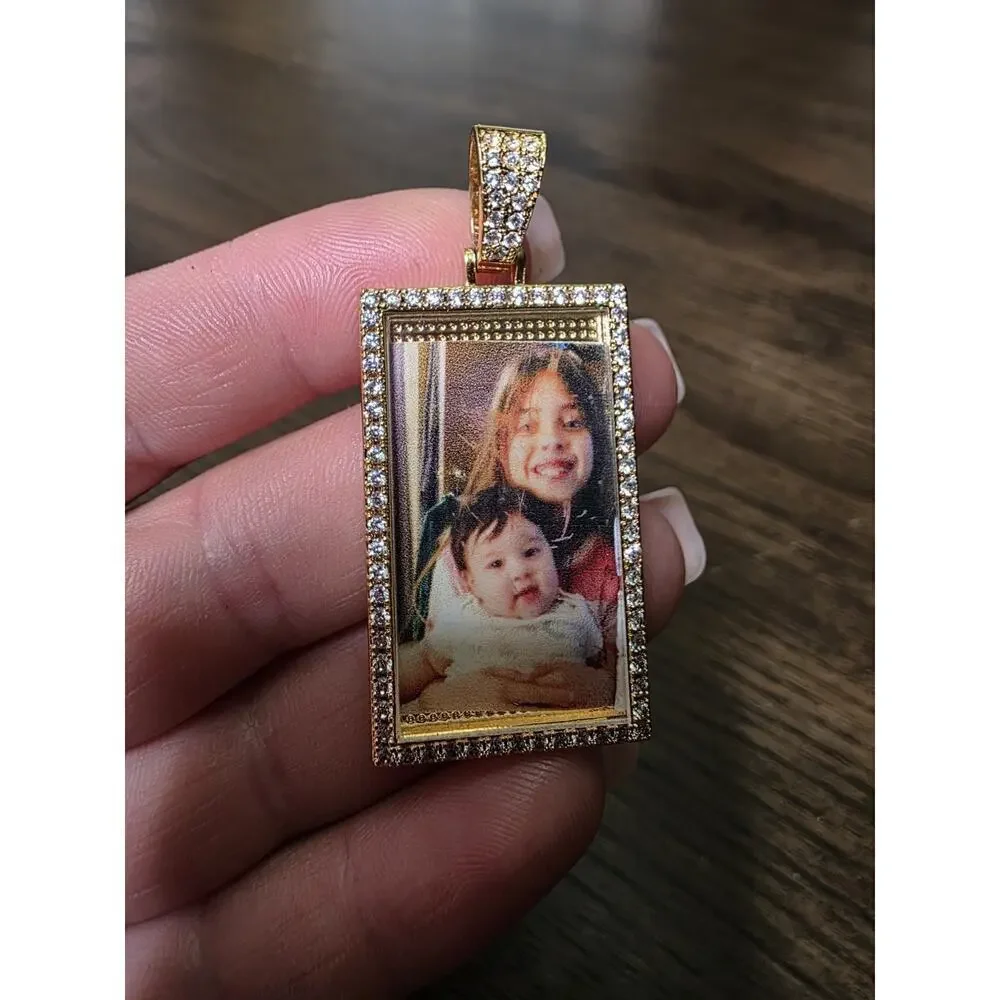 Picture Locket Pendant Necklace Engraved‎ Square Cooper